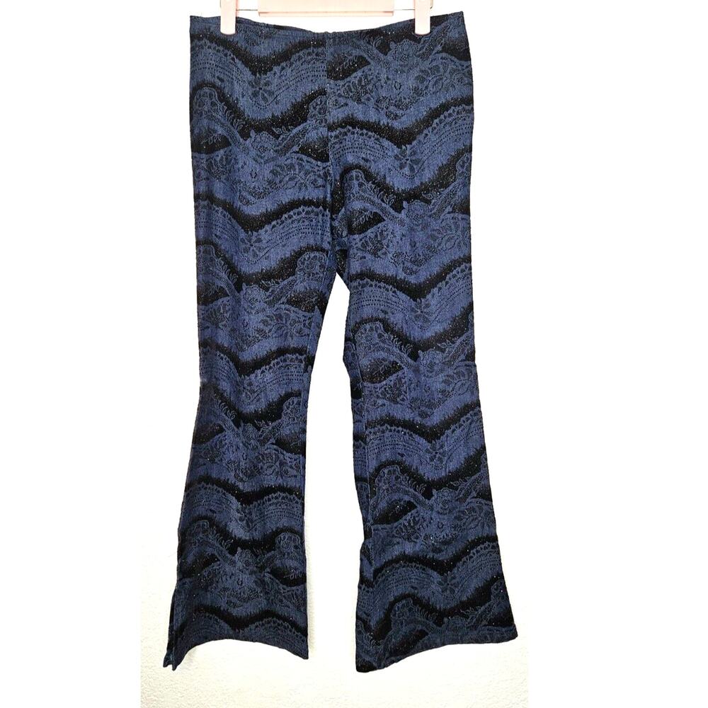 Vintage Slant Women Bootcut Leg Jeans 5 Blue Printed Denim Mid Rise Boho 90s Y2K